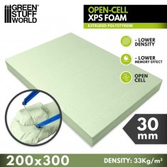 30mm Polystyrene Open-Cell XPS Foam (200 x 300mm, density: 33 kg/m&sup3;)