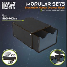 Half Stackable Hobby Drawer Rack with 2 Vertical Drawers and Magnets - Black (30 x 10.5 x 10cm)