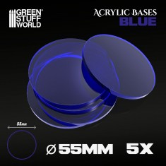 Acrylic Bases Round Clear Blue (55mm, 5pcs)