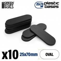 Plastic Bases - Oval Pill 25x70mm Black for Miniature Figures (10pcs, 3mm Thick)