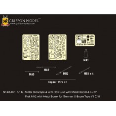 1/144 U-Boot VII C/41 Metal Periscope &2cm Flak C/38&3.7cm Flak M42 for Revell 05100