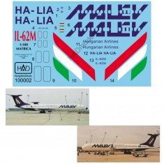 Decals for 1/100 Hungarian Malev IL-62M