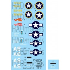 1/48 Lockheed P-38 F/G Lightning above Europe Decals for Tamiya kit