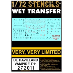 1/72 RAF De Havilland Vampire T.11 Stencils (water-slide decals)