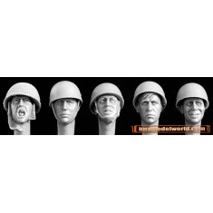 1/35 5x Heads with UK Rimless Helmets (AFV, Para, Bikers 1944-1980's)