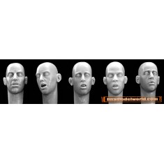 1/35 5x Different Bare Heads with Sleeping/Exhausted Faces