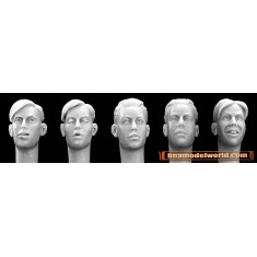 1/35 5x Different Heads with Youthful Faces and 1940's Haircuts