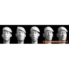 1/35 5x Heads with Berets (Pulled Left) e.g. Modern French, Spanish