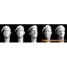 1/35 5x Heads with Berets (Pulled Right) e.g. British 40s, 50s Style