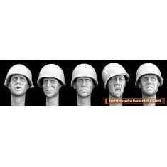 1/35 5x Heads with US M1 Plain Steel Helmets