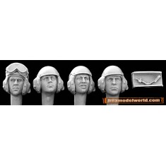 1/35 4x Heads for Modern US Tank Crew with Head Gear & Mics