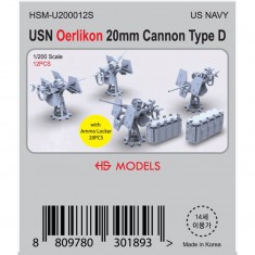 1/200 USN Oerlikon 20mm Cannon Type D (12pcs) w/Ammo Locker (20pcs)