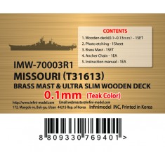1/700 USS Missouri Brass Mast & 0.1mm Ultra Slim Teak Wooden Deck for Tamiya kit 31613