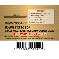 1/700 USS Iowa Brass Mast & 0.1mm Ultra Slim Blue Wooden Deck for Tamiya kit 31617