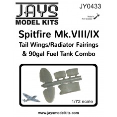 1/72 Spitfire Mk.8/9 Tail Wings, Radiator Fairings and 90 Gal. Fuel Tank Set