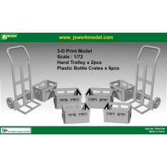 1/72 Hand Trolley (2pcs) & Plastic Bottle Crates (6pcs) 3D Print Resin