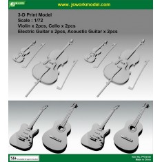 1/72 Violin (2pcs), Cello (2pcs), Electric Guitar (2pcs) & Acoustic Guitar (2pcs)