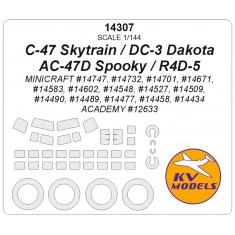 1/144 C-47 Skytrain/DC-3 Dakota/AC-47D Spooky/R4D-5 Masks for Academy/Minicraft