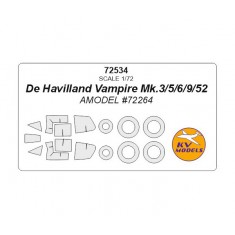 1/72 De Havilland Vampire Mk.3/5/6/9/52 Masking for Amodel #72264