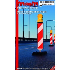 1/24 Road Construction Signs #Red Version (5pcs, resin & decals)