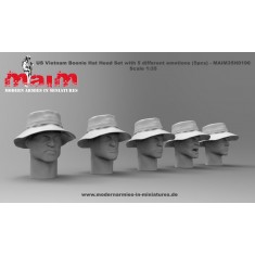 1/35 US Vietnam Boonie Hat Head Set with 5 Different Emotions (5 Heads, resin)