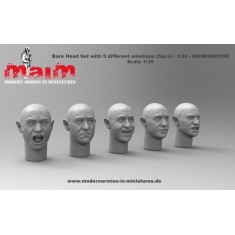 1/35 Bare Head Set with 5 Different Emotions (5pcs, resin)