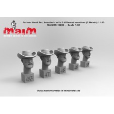1/35 Farmer Head Set Bearded with 5 Different Emotions (5 Heads, resin)