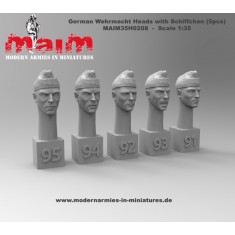 1/35 German Wehrmacht Heads with Schiffchen (5 Heads in different emotions, resin)