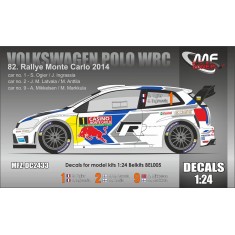 1/24 Volkswagen Polo WRC 82nd Rallye Monte Carlo 2014 Decal for Belkits BEL-005