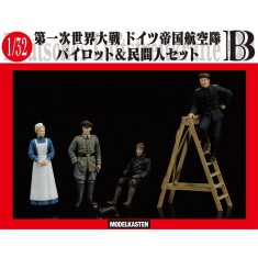 1/32 WWI German Empire Air Corps Pilot and Civilian Set B (4 Figures + 1 dog)