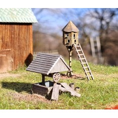N Scale Rustic Well and Dovecote Set (laser-cut)