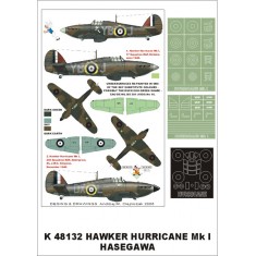 1/48 Hawker Hurricane Mk I Canopy Masks + Insignia Masks + Decals for Hasegawa