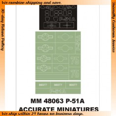 1/48 P-51A Mustang Paint Mask for Accurate Miniatures kit (Canopy Masks + Insignia Masks)