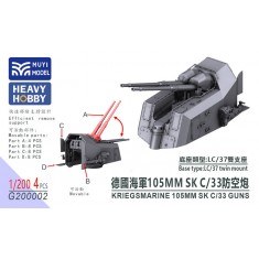 1/200 Kriegsmarine 105mm SK C/33 AA Guns (LC/37 Twin Mount) x4