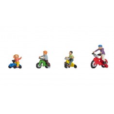 HO Scale Children on Bicycles (4 coloured figures with bikes)
