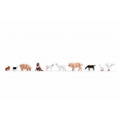 N Scale Farm Animals (10 figures) Assembled and Painted Miniatures