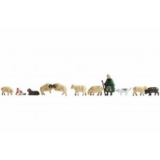TT Scale Sheep and Shepherd Assembled and Painted Miniatures