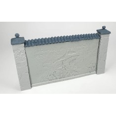 1/35 Primed Brick Wall with Pillars and Italian Roof Tiles - Heavy Cracked (12.5 x 6.5cm)