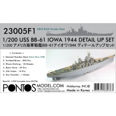 1/200 USS BB-61 Iowa 1944 Detail-Up Set (w/20B Blue Wooden Deck) for Trumpeter 03706 kit