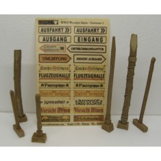 1/35 WWII German Wooden Signs Set 1 (22 Signs Printed on Real Wood & 6 Resin Poles)