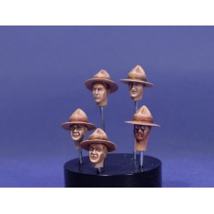 1/35 WWII New Zealand Heads w/"Lemon squeezer" Campaign Hats for LRDG Truck (5 heads)