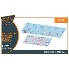 1/72 MiG-23ML/MLA/MLD/P/MLAE Standard English Stencils Decal for Clear Prop