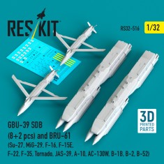 1/32 GBU-39 SDB (8pcs) and BRU-61 (2pcs) for Su-27, MiG-29, F-16, F-15E, F-22, F-35 more