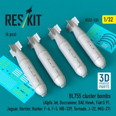 1/32 BL755 Cluster Bombs (4pcs) for Alpfa Jet/Buccaneer/BAE Hawk/Fiat G.91/Jaguar/Harrier