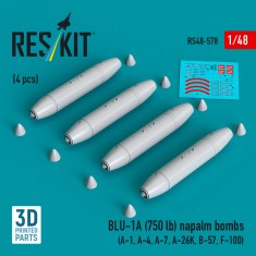 1/48 BLU-1A (750 lb) Napalm Bombs (4pcs) for A-1/A-4/A-7/A-26K/B-57/F-100