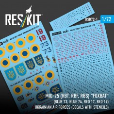 1/72 Ukrainian AF MiG-25 (RBT, RBF, RBS) Foxbat Decals (Blue 73, 74, Red 17, 19) 