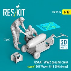 1/32 WWII USAAF Ground Crew Scene 1 with M1 Weaver Lift and 500lb Bomb (2 Figures)