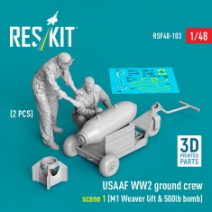 1/48 WWII USAAF Ground Crew Scene 1 with M1 Weaver Lift and 500lb Bomb (2 Figures)