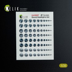 1/35 Round Headlights Set 1-6 mm (3D Decal for models)