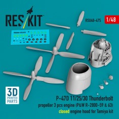 1/48 P-47D Propeller (3) & R-2800 Engine Closed Hood for Tamiya